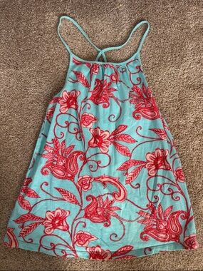 GAP Aqua Halter Tank Top with Red Floral Print